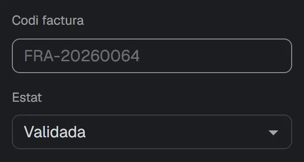 Pantalla d’una factura emesa a Cenobify, amb les línies agrupades sota el codi i la data de cada albarà.