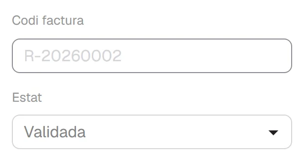 Capçalera d’una factura rectificativa, amb el número de la seva pròpia sèrie.